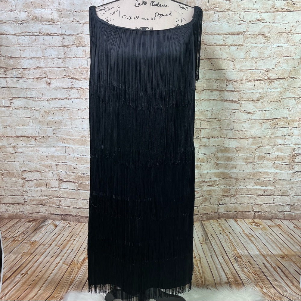 Ashley Stewart Black Fringe Midi Dress